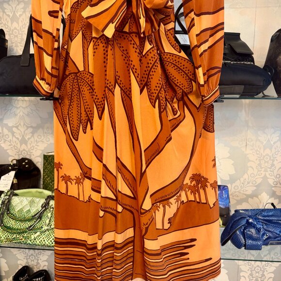 Johanna Ortiz Ancient Societies Palm-Print Long-Sleeve Midi Wrap Dress - size 8 - Picture 5 of 13